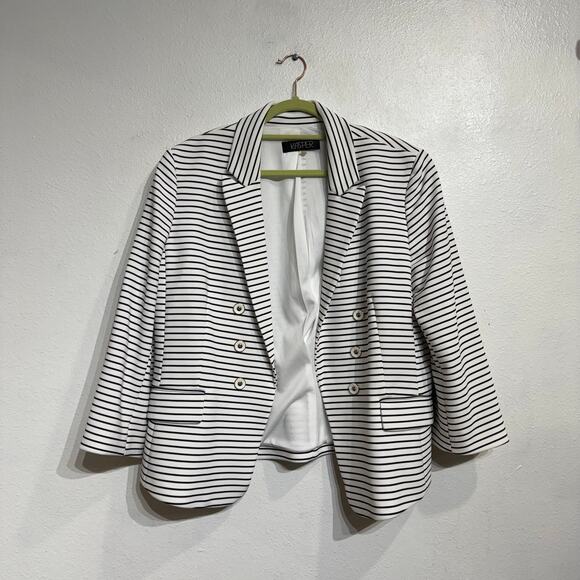Kasper White Striped Open Front Blazer Sz 16 - Picture 2 of 12